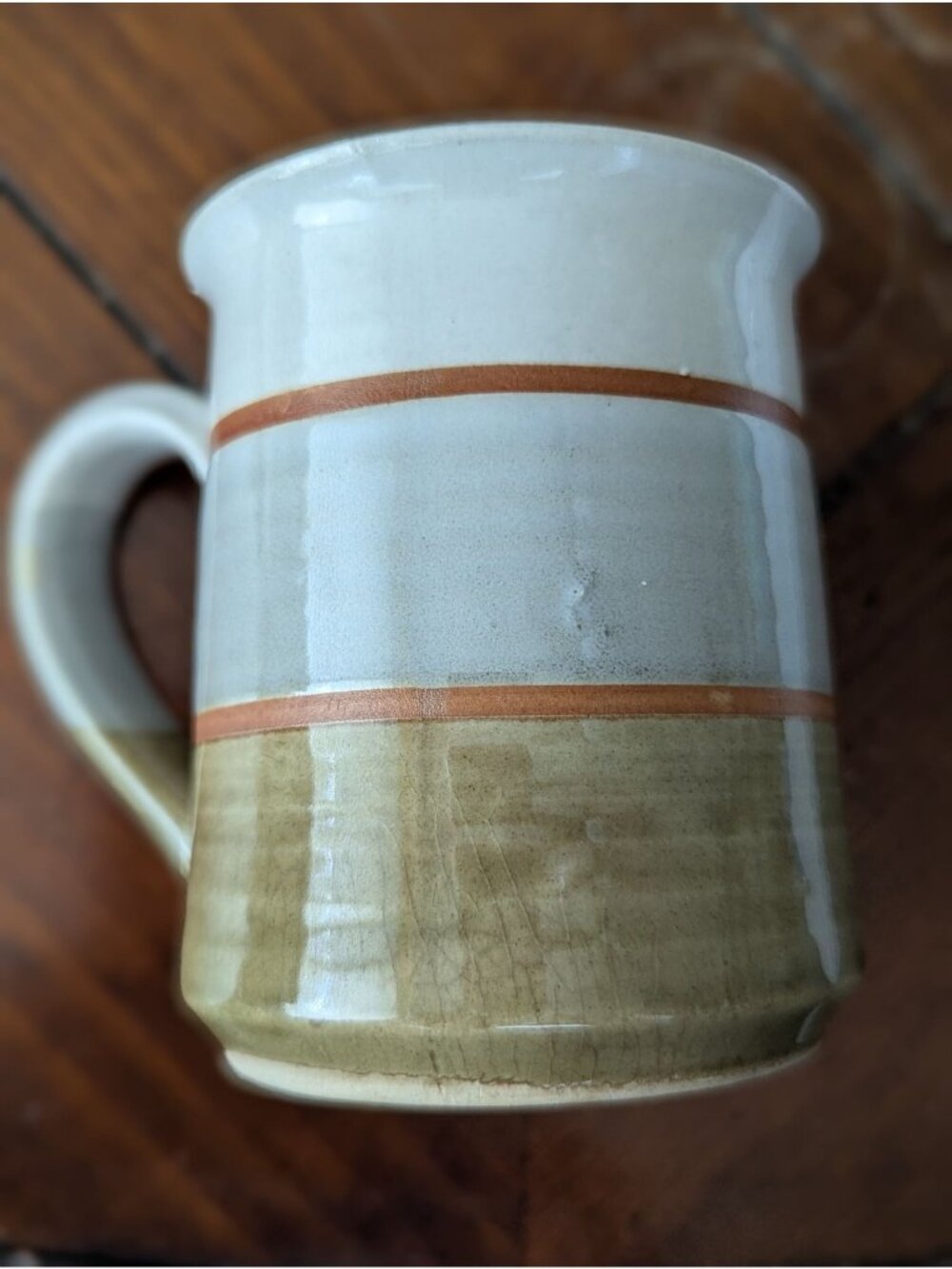 Handcrafted Ceramic Mug With Earthy Green & Brown Stripes Made In Japan